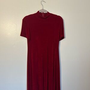 Vintage Nina Charles for Kasper ASL Red Velvet Mock Neck Dress - Petite Medium